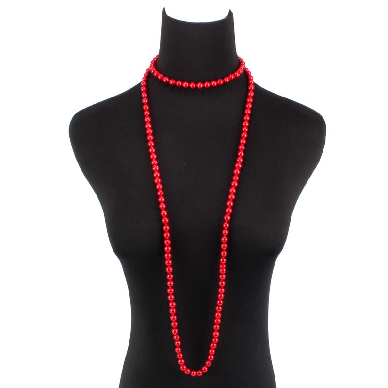 KOSMOS-LI 1920s Retro Faux Pearls Red Beads Cluster Long Pearl Necklace 58" for Women Jewelry - Image 2